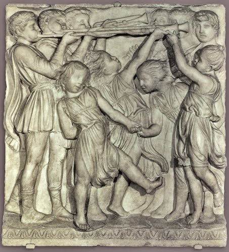 Luca della Robbia (1400–1482, Italy), Trumpeters, panel from Cantoria, 1431–1438. 