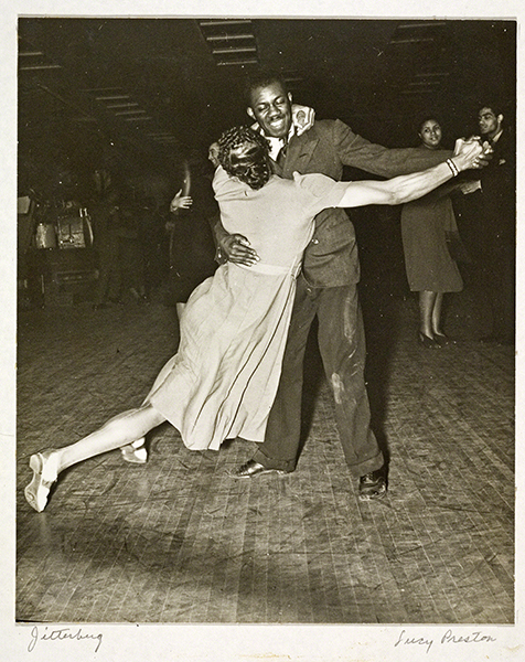 Photograph by Lucy Ashjian titled Jitterbug (ca. 1937). Black-and-white photograph of a woman and a man dancing the jitterbug.