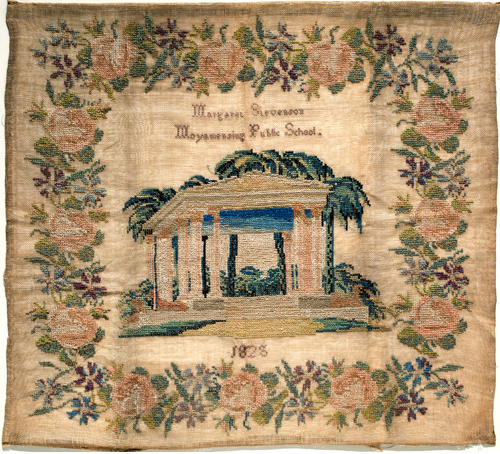 Margaret Stevenson (active 1800s, US), Sampler of Moyamensing Public School, 1828. 