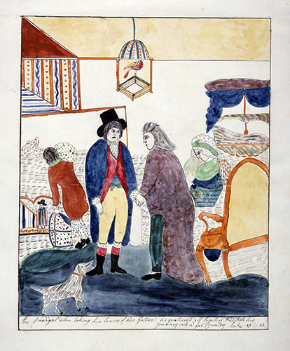Mary Ann Willson (active 1810/1825, US), The Prodigal Son Taking Leave of His Father, ca. 1815. 