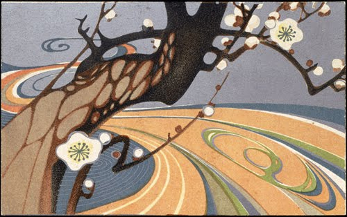  Nagoya Design Association, postcard: Blossoming Plum Tree by a River, ca. 1905–1910. 