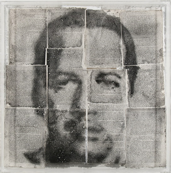 Óscar Muñoz, Dry Narcissi / Narcisos Secos, from the diptych Narcissi (Narcisos), 2010. Charcoal powder on printed paper mounted on Plexiglas.