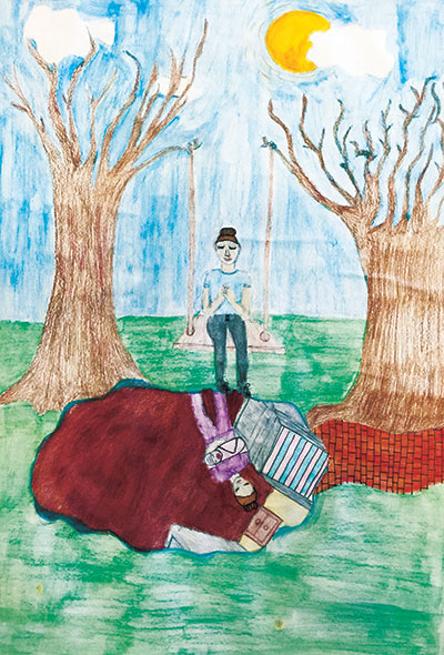 student artwork - girl on a swing