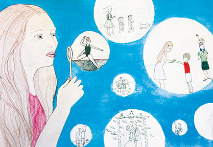 student artwork - girl blowing bubbles