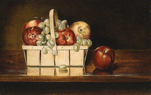 Rubens Peale (1784–1865 US), Basket of Fruit (red apples and green grapes), 1860. 