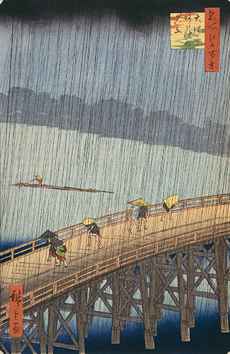 Utagawa Hiroshige I (1797-1858, Japan), Evening Shower at Atake and the Great Bridge, #58 from the One Hundred Famous Views of Edo series, 1857.