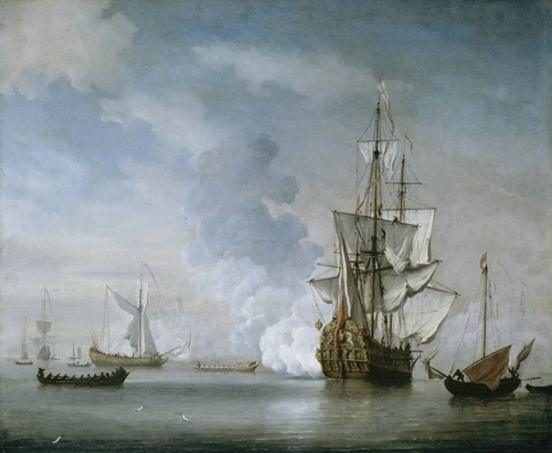Willem van de Velde the Younger (1633–1707, Netherlands), English Warship Firing a Salute, 1690. 
