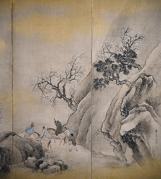 Yosa Buson (1716–1784, Japan), Travelers on Horseback on a Mountain in Spring, detail. 