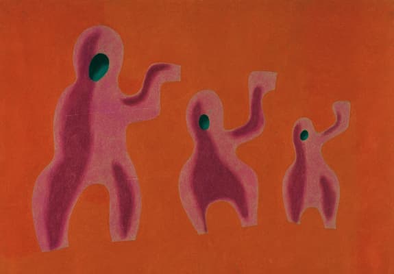 Carlos Mérida, Tempo in Red Major, 1942, colored crayons on paper, 45 x 61 cm Courtesy of the Museum of Modern Art, New York, © 2024 Estate of Carlos Mérida / Artists Rights Society (ARS), New York (MOMA-P2422mdaars)