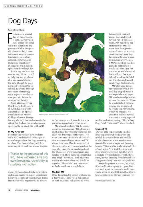 Autism Acceptance Month, Dog Days, SchoolArts magazine article