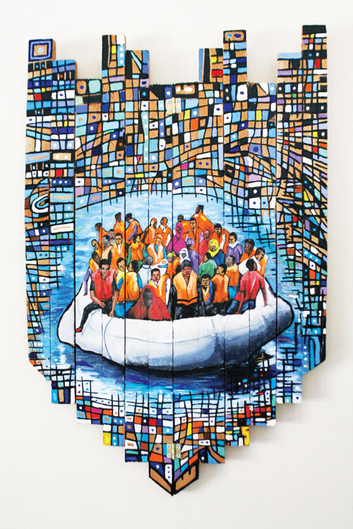 Anti-Racist Art Educators | Baba Musah Swallah, By boat. Acrylic on wood. Image courtesy of the artist.