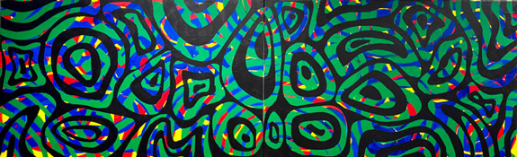 Collaborative, large-scale paintings created for the schoolʼs podcast studio.