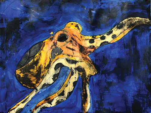 Student artwork from Underwater Worlds, an Elementary art lesson