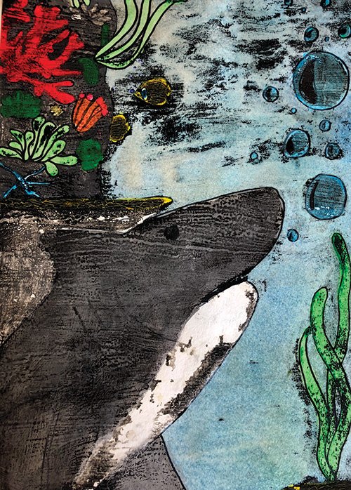 Student artwork from Underwater Worlds, an Elementary art lesson