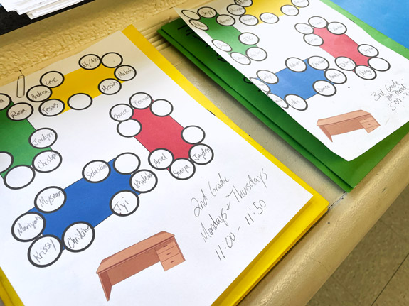 Filled-out seating chart templates for the substitute teacher.