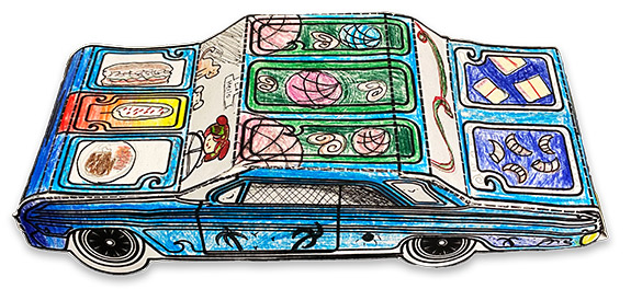 A studentʼs custom 3D lowrider car.
