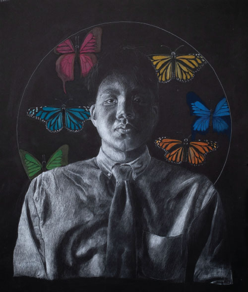 SchoolArts magazine, September 2021 issue, High School art lesson, Hidden Identities, Self-Portraits