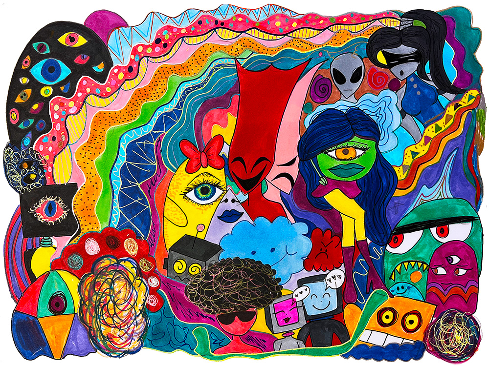 SchoolArts magazine, The Visual Culture Issue, January/February 2023, High School art lesson, Doodle Art Compositions