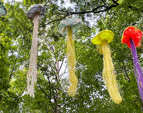 A closeup shot of the outdoor jellyfish installation at the Bond Park Spring Daze Art Festival.