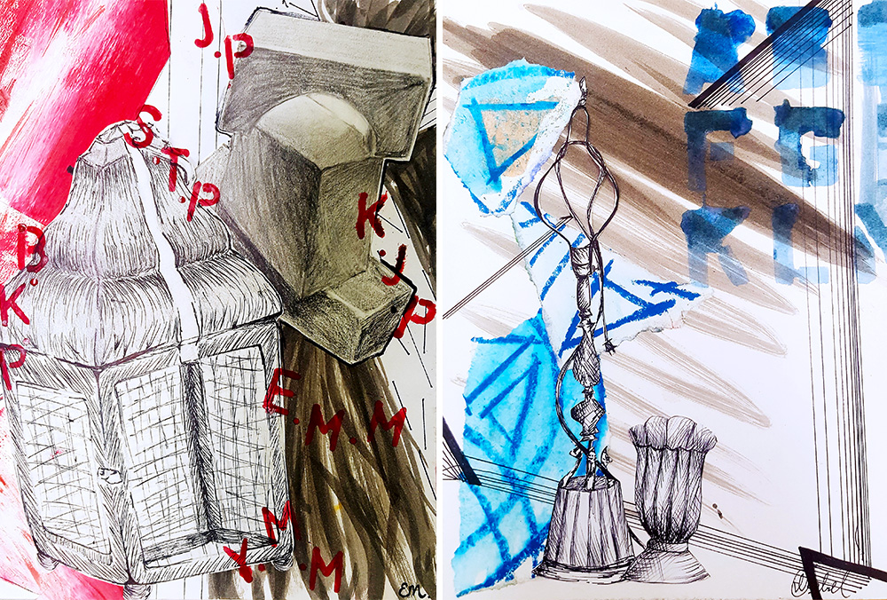 High School Art Lesson, Mixed-Media Composition