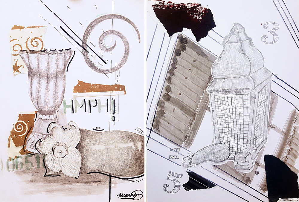 High School Art Lesson, Mixed-Media Composition