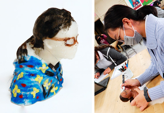 Left: Farrah, grade seven. Right: Farrah customizes her portrait.