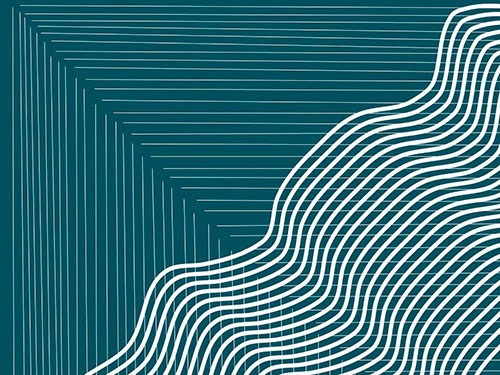 Abstract design with white wavy lines on blue background, from the art lesson Collaborative Learning through Design.