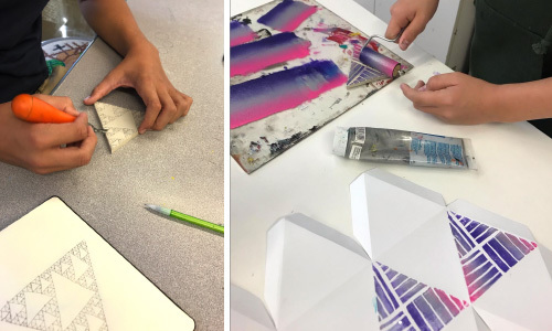 Middle School art lesson Playing with Paper Icosahedrons Davis