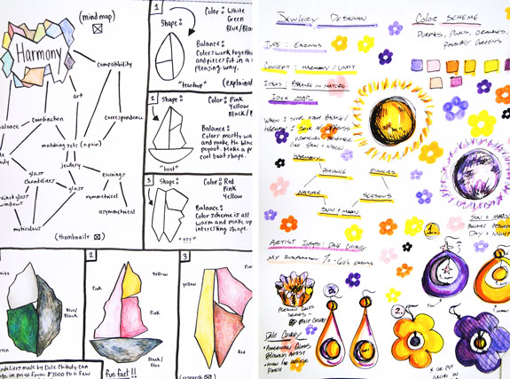 Left: Eunice Joy M., necklace planning page. Right: Jay P., earring planning page.
