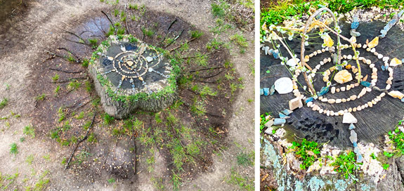 Sierra and Adrianna, collaborative earth art installation and detail