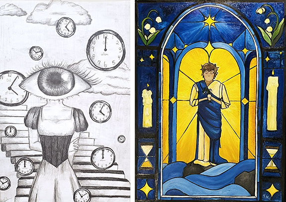 Left: Avery W., Out of Time. Right: Thomas M., Untitled.