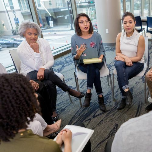 Breakout group of art supervisors and art administrators discussing topics from the morning panel.
