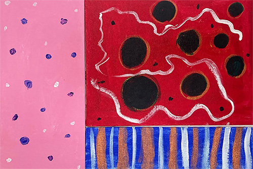 This studentʼs work demonstrates juxtaposition of organic and geometric patterns.