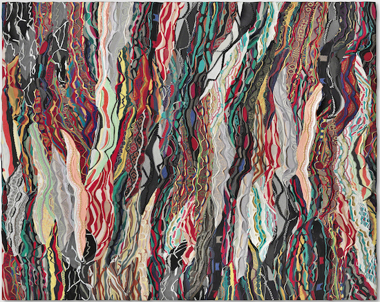 Fiber art titled Trying to find our spot by Jayson Musson.