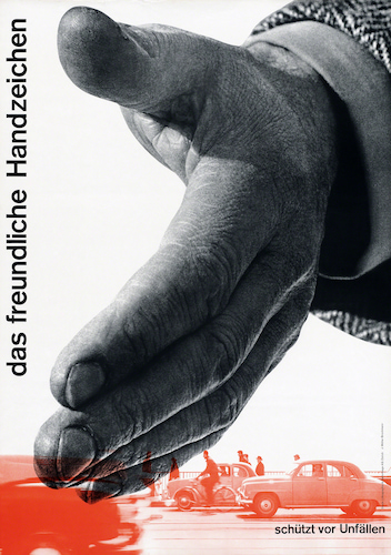 Poster by Josef Mueller-Brockmann titled Friendly Hand (1954).Signal