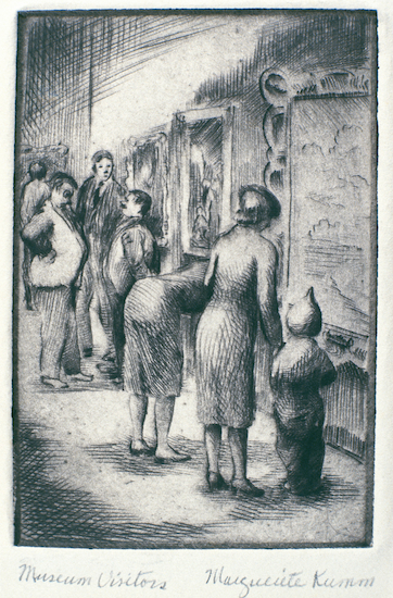 Print by Marguerite Kumm titled "Museum Visitors"