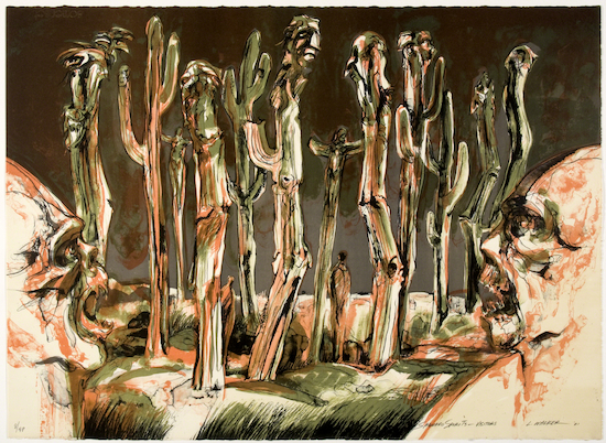 Lithograph by Larry Walker titled Saguaro Spirits