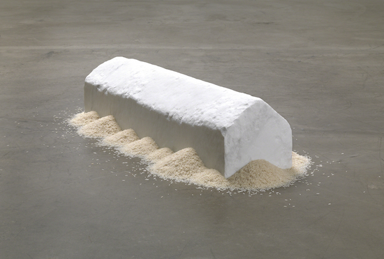 Installation by Wolfgang Laib titled "Rice House"