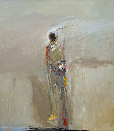 Painting by Nathan Oliveira titled Standing Man with Stick.