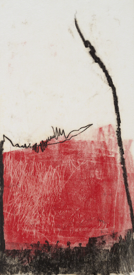 Monotype by Mira Schendel titled "Untitled (Red)"