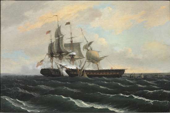 Painting by Thomas Birch titled "Battle of the Constitution and the Guerriere"