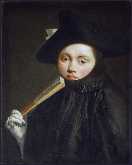 Painting by Giovanni Battista Tiepolo titled "Young Woman in a Tricorn Hat".