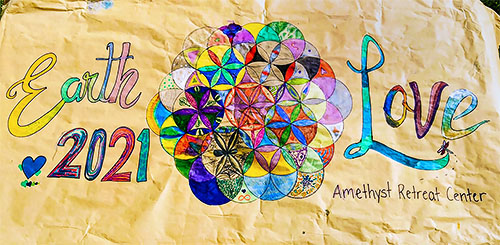 A Sacred Geometry group illustration from the Earth Love Festival, from the middle school art lesson, The Flower of Life.