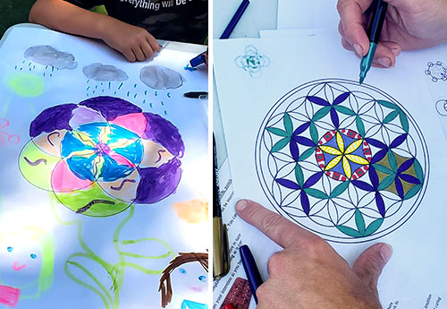Middle school students learn about Sacred Geometry and work together to design a Flower of Life illustration with personal meaning in the art lesson, The Flower of Life.