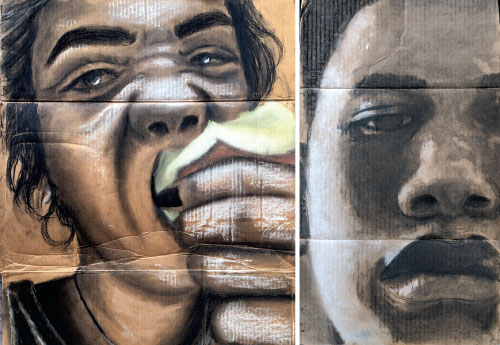 Charcoal Cardboard Self-Portraits